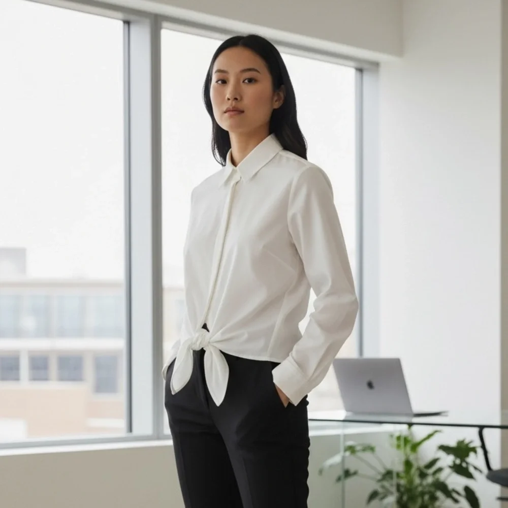 Lafayette 148 New York Cream Button-Down Shirt | Minimalist | Scandi Girl - Picture 1 of 10